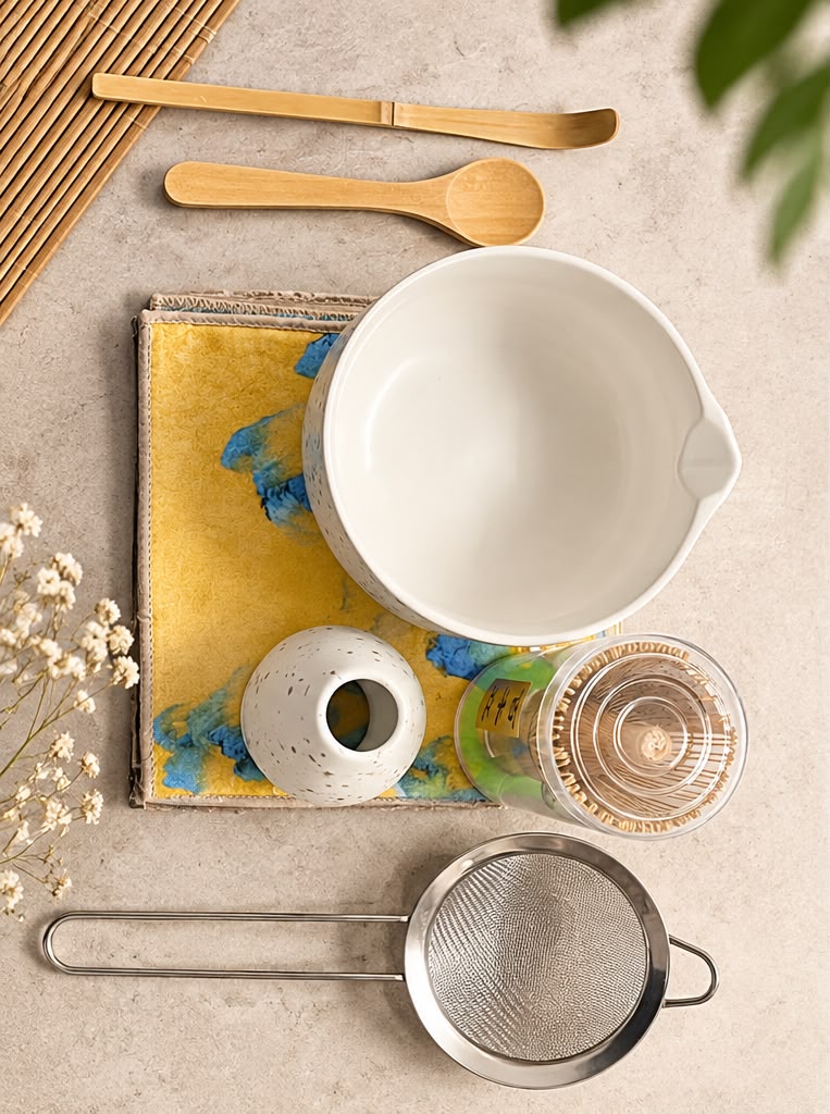 Matcha Kit, 7 pcs, , Bowl, Bamboo Whisk, Whisk Holder, Bamboo Scoop, Stainer