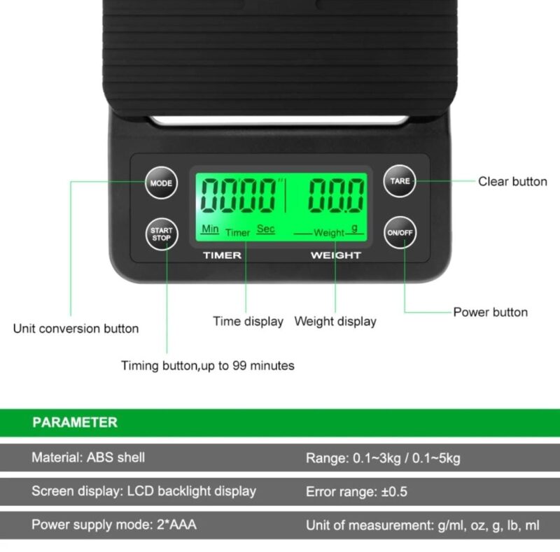 High Precision Coffee Scale with timer for Drip Coffee 0.1 gms to 3 Kgs.