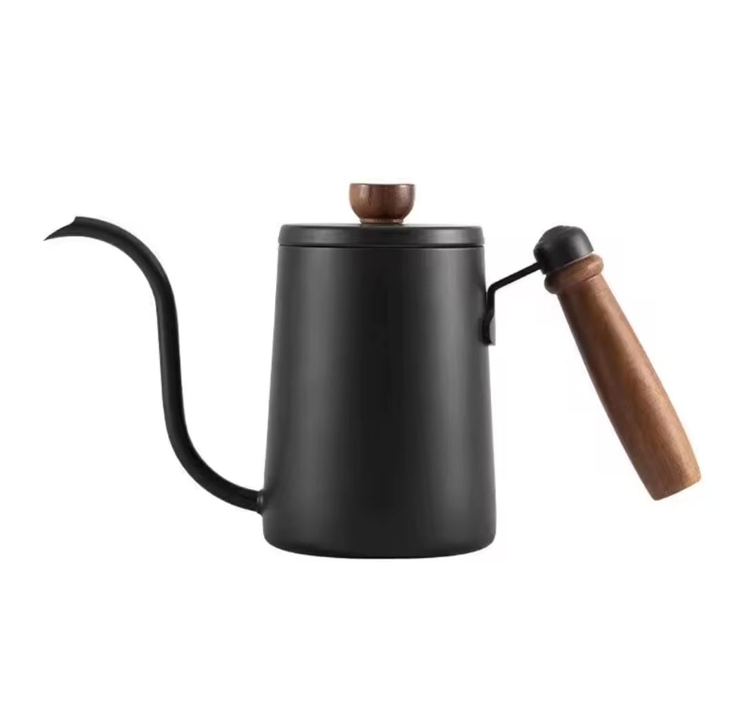 Gooseneck Kettle 600-ml, Pour Over Coffee Kettle with Wood Handle, Stainless Steel.