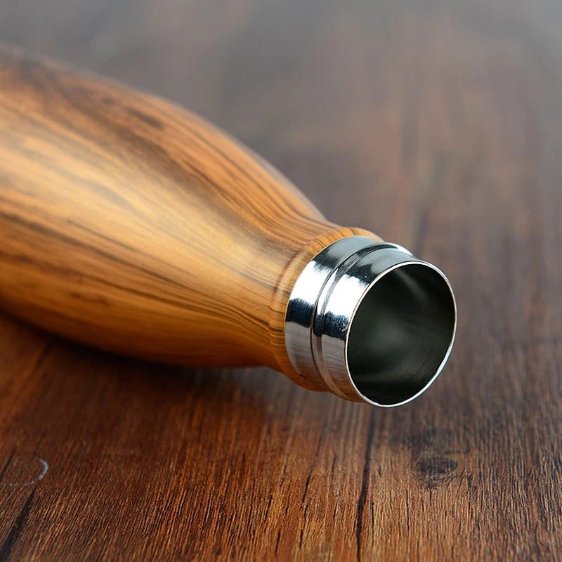 500ml Insulated Vaccum Swell Bottle, Creative Double Wall, 304 Stainless Steel, for Coffee,Shakes,Tea, And any beverage. Teak Brown Wooden Colour.